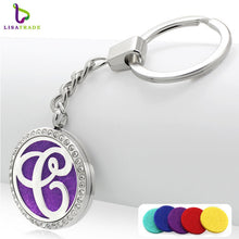 Fashion Stainless Steel rhinestones letter Aromatherapy Diffuser keychain round perfume keychain for women with free pad