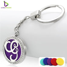 Fashion Stainless Steel rhinestones letter Aromatherapy Diffuser keychain round perfume keychain for women with free pad