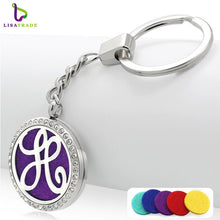 Fashion Stainless Steel rhinestones letter Aromatherapy Diffuser keychain round perfume keychain for women with free pad