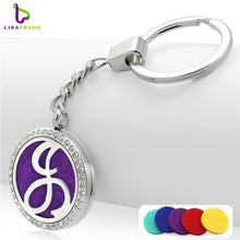 Fashion Stainless Steel rhinestones letter Aromatherapy Diffuser keychain round perfume keychain for women with free pad