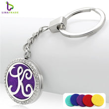 Fashion Stainless Steel rhinestones letter Aromatherapy Diffuser keychain round perfume keychain for women with free pad