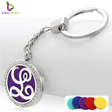 Fashion Stainless Steel rhinestones letter Aromatherapy Diffuser keychain round perfume keychain for women with free pad