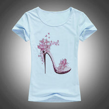 new beautiful High heels printed summer cotton t shirt women tops tees short sleeve fashion Casual T-shirt 1866