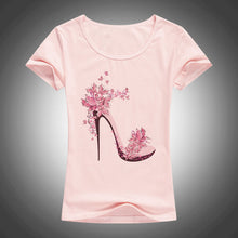 new beautiful High heels printed summer cotton t shirt women tops tees short sleeve fashion Casual T-shirt 1866