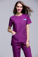 New Korea Style Women Short Sleeve Open Shoulder Round Neck Medical Scrub Uniforms
