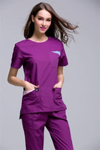 New Korea Style Women Short Sleeve Open Shoulder Round Neck Medical Scrub Uniforms