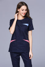 New Korea Style Women Short Sleeve Open Shoulder Round Neck Medical Scrub Uniforms