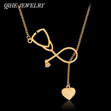 QIHE JEWELRY Gold Silver 2 Color Nurse Heart Stethoscope Necklace Nursing Jewelry Medicine Graduation Gift