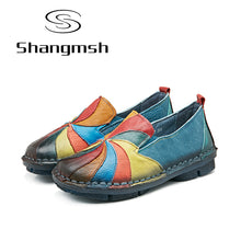 Shangmsh women's flat shoes Genuine leather Female slip on Pregnant shoes 2017 Fashion Soft Nurse Peas Loafer Flats Plus Size 43