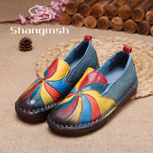 Shangmsh women's flat shoes Genuine leather Female slip on Pregnant shoes 2017 Fashion Soft Nurse Peas Loafer Flats Plus Size 43