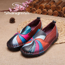 Shangmsh women's flat shoes Genuine leather Female slip on Pregnant shoes 2017 Fashion Soft Nurse Peas Loafer Flats Plus Size 43