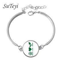SUTEYI Sign of Peace, Love Vegan Glass Cabochon Plated Silver Bracelet