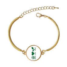 SUTEYI Sign of Peace, Love Vegan Glass Cabochon Plated Silver Bracelet