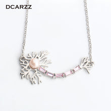 Gold/Silver Colors Neuron Pendant with Pink Pearl and Crystals Necklace Medical Jewelry Gift for Doctor/Nurse Chemistry Jewelry
