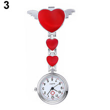 Women Lady Cute Love Heart Quartz Clip-on Fob Brooch Nurse Pocket Watch