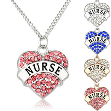 New Brand Jewelry Silver/Gold Color Heart Shaped with Crystal NURSE Pattern Choker Long Pendant Statement Necklace for Women