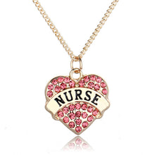 New Brand Jewelry Silver/Gold Color Heart Shaped with Crystal NURSE Pattern Choker Long Pendant Statement Necklace for Women