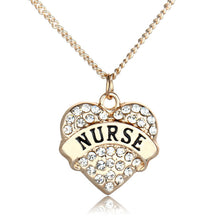 New Brand Jewelry Silver/Gold Color Heart Shaped with Crystal NURSE Pattern Choker Long Pendant Statement Necklace for Women