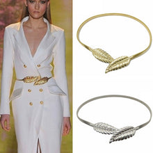 New Fashion Leaf Design Clasp Front Metal Waist Elastic Ceinture Belt