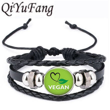 QiYuFang Vegan diet Leather Bracelet vegetarian diet go organic Jewelry Black Multilayers Charms bangle for Womens Mens 1pcs/lot