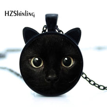 Painting Black Necklace For Pet Lovers Cat Pendant Glass Cabochon