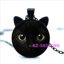 Painting Black Necklace For Pet Lovers Cat Pendant Glass Cabochon