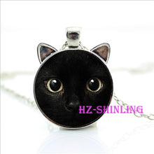 Painting Black Necklace For Pet Lovers Cat Pendant Glass Cabochon