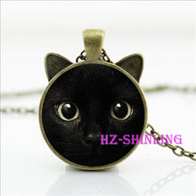 Painting Black Necklace For Pet Lovers Cat Pendant Glass Cabochon