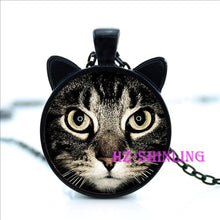 Painting Black Necklace For Pet Lovers Cat Pendant Glass Cabochon