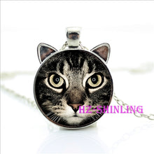 Painting Black Necklace For Pet Lovers Cat Pendant Glass Cabochon