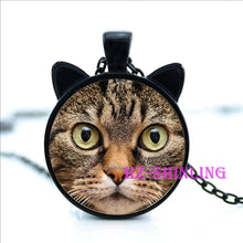 Painting Black Necklace For Pet Lovers Cat Pendant Glass Cabochon