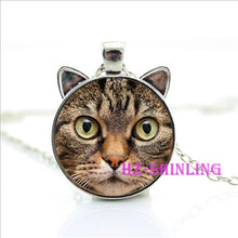 Painting Black Necklace For Pet Lovers Cat Pendant Glass Cabochon