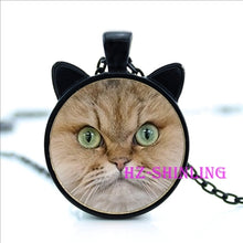 Painting Black Necklace For Pet Lovers Cat Pendant Glass Cabochon