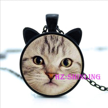 Painting Black Necklace For Pet Lovers Cat Pendant Glass Cabochon