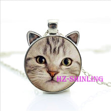 Painting Black Necklace For Pet Lovers Cat Pendant Glass Cabochon