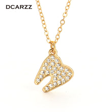 Crystals Human Tooth Pendant Dentist Necklace,Silver/Gold Colors Plated Medical Jewelry Gift for Doctor/Nurse
