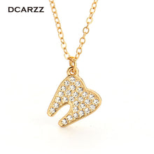 Crystals Human Tooth Pendant Dentist Necklace,Silver/Gold Colors Plated Medical Jewelry Gift for Doctor/Nurse