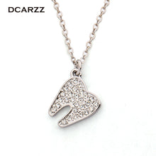 Crystals Human Tooth Pendant Dentist Necklace,Silver/Gold Colors Plated Medical Jewelry Gift for Doctor/Nurse