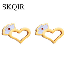SKQIR Fashion Heart Stud Earrings Nurse Hat Shape Medical Jewelry Gold Silver Stainless Steel Earrings For Doctor Nurse Gift