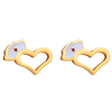 SKQIR Fashion Heart Stud Earrings Nurse Hat Shape Medical Jewelry Gold Silver Stainless Steel Earrings For Doctor Nurse Gift