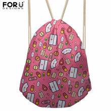 FORUDESIGNS Pink Drawstring Women Backpack Small Cartoon Nurses Printed Women Softback Bagpack School Girls Drawstring Bags Bag