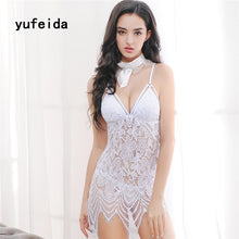 YUFEIDA Sexy Cut Lace Vintage Semi Sheer Deep V Neck Hot Nightgown