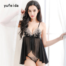 YUFEIDA Sexy Cut Lace Vintage Semi Sheer Deep V Neck Hot Nightgown