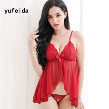 YUFEIDA Sexy Cut Lace Vintage Semi Sheer Deep V Neck Hot Nightgown