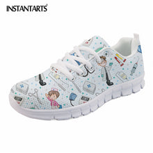 INSTANTARTS 2018 New Cartoon Nurse Printed Women's Flat Shoes Summer Breathable Mesh Sneakers Ladies Fashion Lace Up Flats Girls