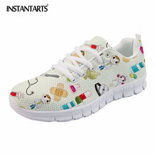 INSTANTARTS 2018 New Cartoon Nurse Printed Women's Flat Shoes Summer Breathable Mesh Sneakers Ladies Fashion Lace Up Flats Girls