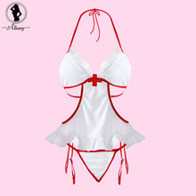 ALINRY new sexy lingerie hot women white lace nurse cosplay babydoll erotic underwear ruffle nightdress+thongs+hat sexy costumes