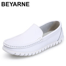 BEYARNE  New Four seasons Fashion Man Pure white Split soft Comfortable Casual Sewing Men breathable genuine Leather Nurse shoes