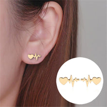 Fashion Women Girl Heart Electrocardiogram Shape Stud Earrings Heart Beat Doctor Nurse Metal Earring Jewelry
