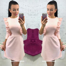 2018 Spring new women's Ruffles dress casual o-neck 3/4 sleeve Tunic dresses back zipper bodycon party Vestidos